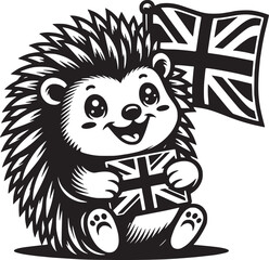 Hedgehog Union Jack Stylized Vector Illustration Graphic