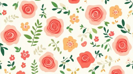 Elegant Floral Pattern with Roses and Colorful Flowers on Light Background
