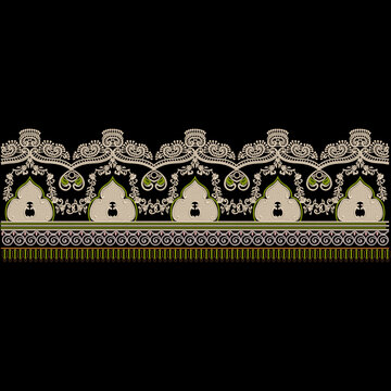 Textile embroidery daman border shirt front design , seamless pattern leafs leaves ornaments for digital and textile print on fabric.