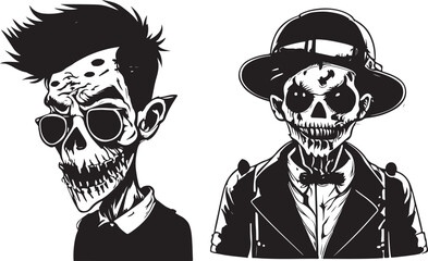 Hipster Zombie Stylized Silhouette Set Vector Illustration Graphic