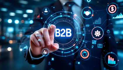 Modern B2B Business Technology Concept, Digital B2B Partnerships and Global Commerce