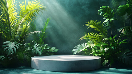 A podium surrounded by plants