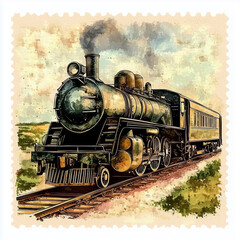 Obraz premium Vintage Postage Stamp Steam Locomotive