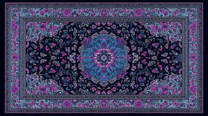 Ornate Persian rug design in purple and blue.