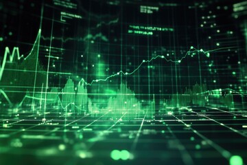 Obraz premium Line Graph on Green Black Background