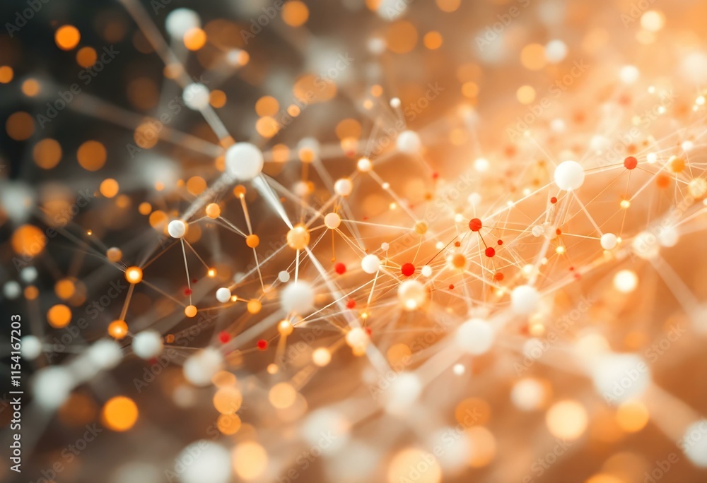 Poster abstract orange network connections with glowing dots and lines. digital technology background with 