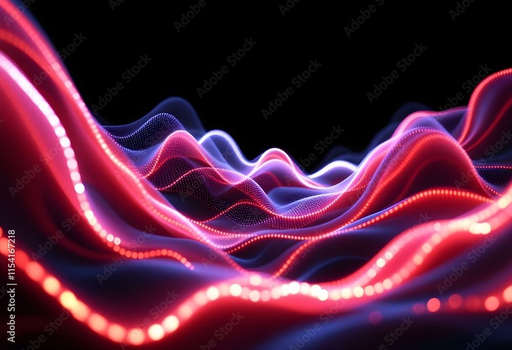 Poster dynamic red and blue light waves in motion on black background. abstract neon glowing lines. digital