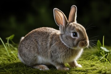 there is a small rabbit that is sitting in the grass