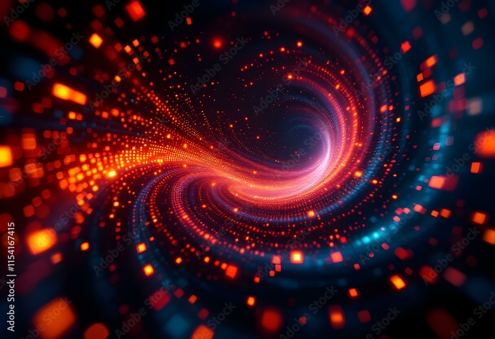Poster cosmic spiral vortex with glowing red and blue particles. dynamic space tunnel effect. abstract digi