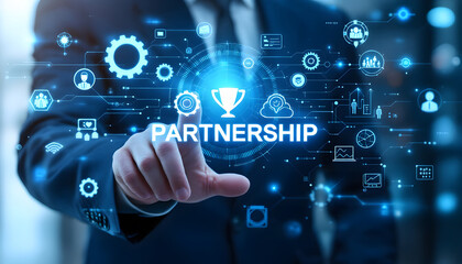 Modern Business Partnership Technology Concept, Digital Collaboration and Teamwork Illustration, Strategic Partnerships and Business Growth Concept
