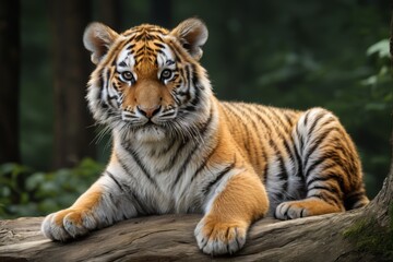 Obraz premium there is a tiger that is laying down on a log