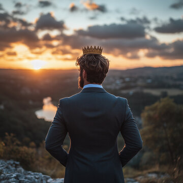 person with a crown at sunset
