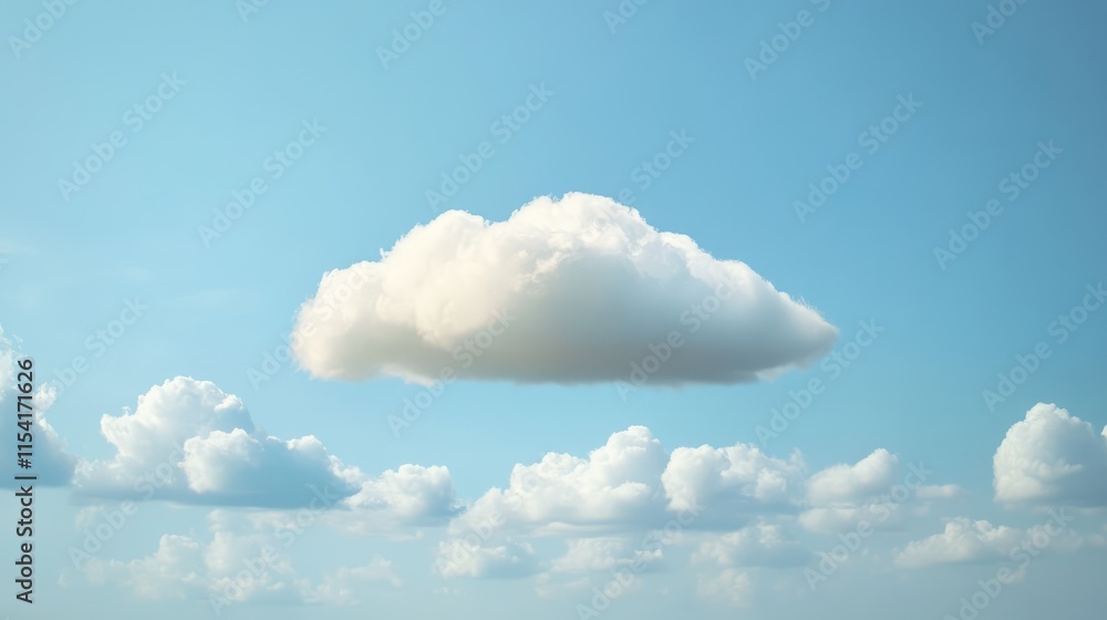 Poster virtual cloud computing concept with serene blue sky showcasing data transfer and technology integra
