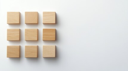 Blank wooden blocks arranged in a grid on a minimalist white background for text placement and creative design purposes