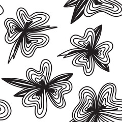 Fototapeta premium Seamless pattern with black lined flowers. Floral texture. Abstract background, minimalist wallpaper, simple print for fabric, for textile and wrapping paper. Abstract wallpaper with black flowers