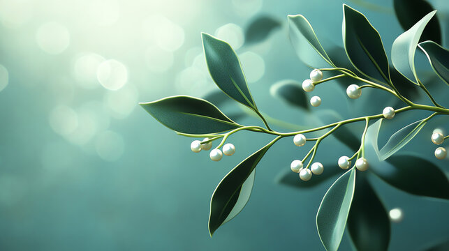 Elegant mistletoe with glowing pearl berries, simple yet enchanting festive design for wallpapers