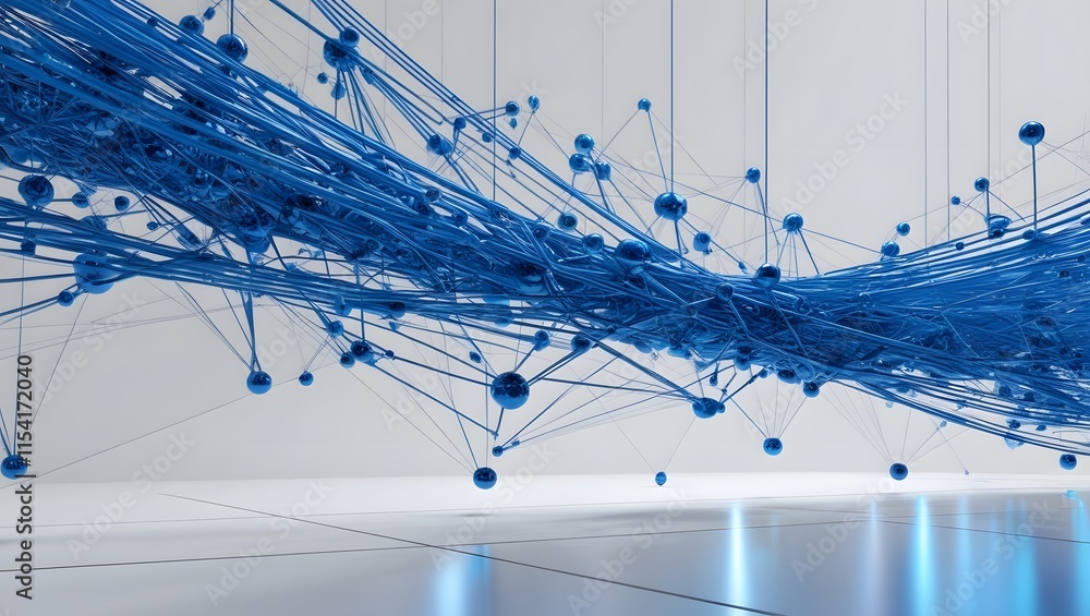 Aufkleber abstract blue network of finely connected lines and dots on a white background, showcasing digital d