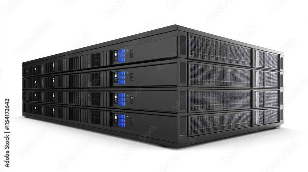 Poster data center server rack with advanced technology and storage solutions for modern it infrastructure 