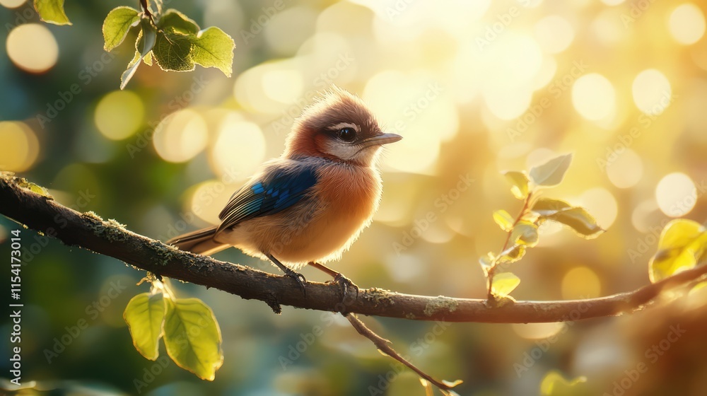 Aufkleber charming jay perched on a tree branch with soft bokeh and warm sunlight creating a serene natural at
