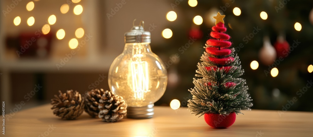 Aufkleber tabletop christmas tree decorated with ornaments and illuminated lights creating a festive atmospher