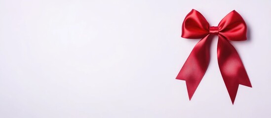 Elegant shiny red satin ribbon bow on a clean white background ideal for festive decorations or gift presentations with ample copy space