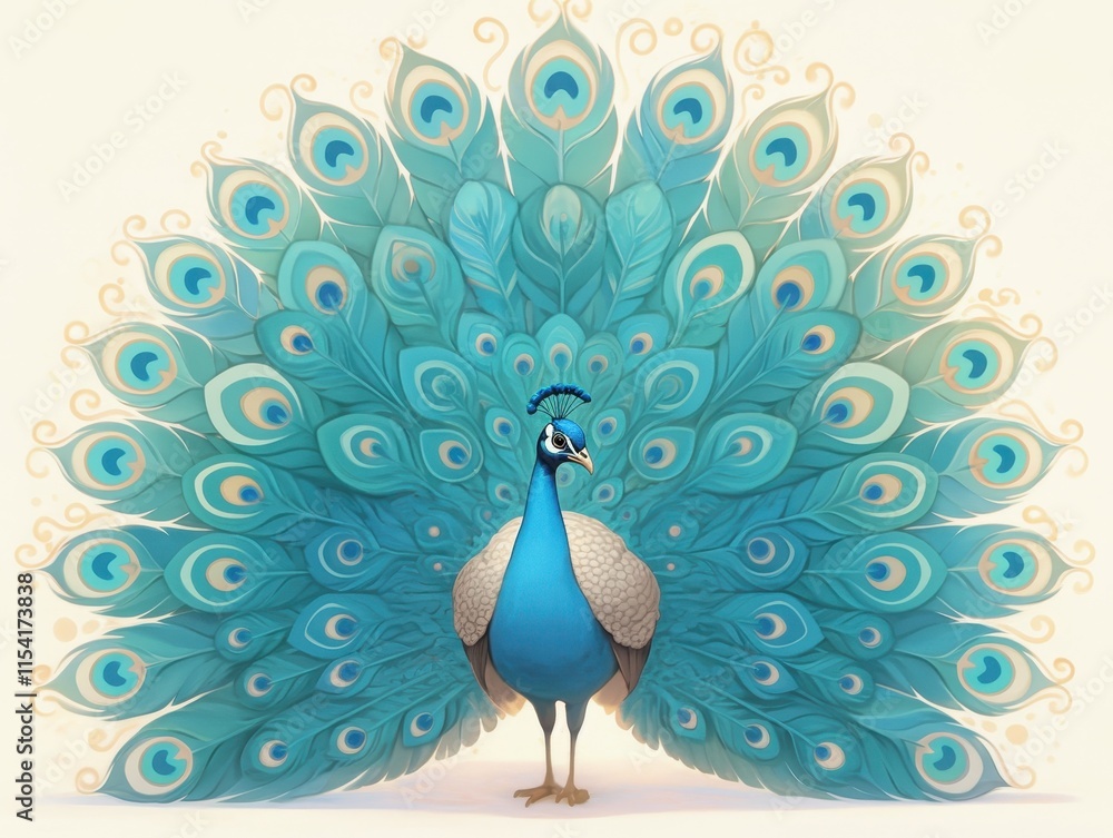 Poster a vibrant peacock displaying its colorful feathers in a captivating pose.