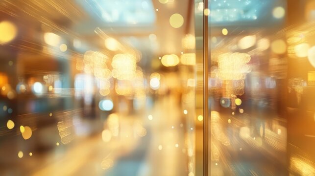 Modern luxury department store interior with blurred background and bokeh effect creating a vibrant shopping atmosphere.