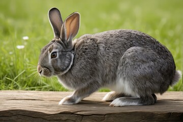 Fototapeta premium there is a rabbit that is sitting on a log in the grass