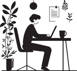 Person Working on Laptop Stylized Silhouette Vector Illustration Graphic
