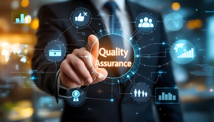 Fototapeta premium Modern Quality Assurance Technology Concept, Digital Quality Control and Management Illustration