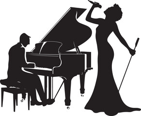 Piano Player and Woman Singer Silhouette Vector Illustration Graphic