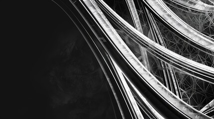 Abstract design featuring sleek, metallic curves against a dark background.