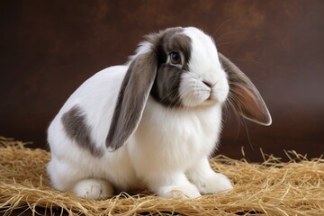 there is a rabbit that is sitting on some hay