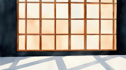 Warm sunlight filters through wooden panels, casting shadows