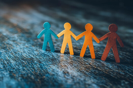 Gente de papel colorida cogidos de la mano. Concepto de diversidad e inclusi&oacute;n.