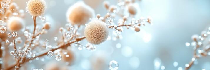 A soft abstract background featuring delicate spheres and bubbles, creating a serene and gentle atmosphere with ample copy space