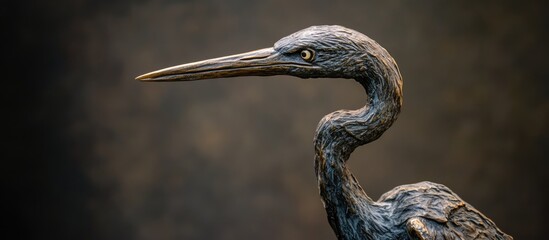 Elegant bronze heron sculpture showcasing intricate details and craftsmanship in a softly lit setting for artistic appreciation and decor purposes