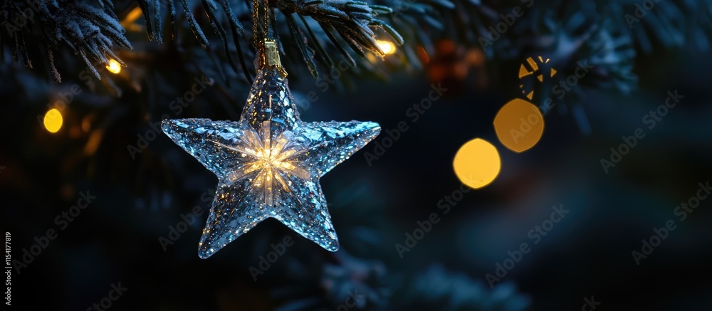Aufkleber glittering star bokeh decoration illuminated on a dark background creating a festive and magical atm