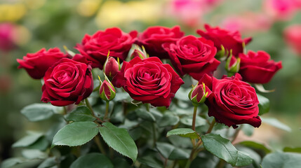 Fototapeta premium Valentines Day Romantic Background with Red Roses and Hearts for Love Celebration and Floral Design