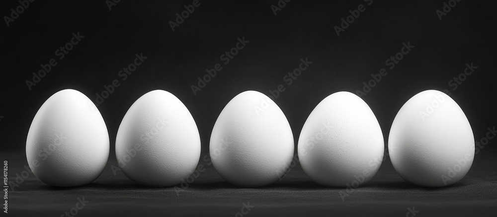 Aufkleber five pristine white eggs arranged on a dark background highlighting their smooth surfaces and subtle