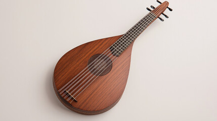 Wooden lute with strings on light background isolated design on white background