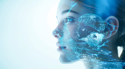 Digital profile of woman with futuristic holographic elements