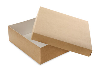 One open cardboard box isolated on white. Mockup for design