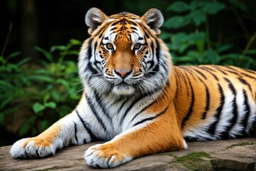 Naklejka premium there is a tiger that is laying down on a rock