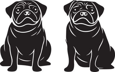 Pug Dog Sitting Stylized Silhouette Vector Illustration Graphic