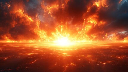 Obraz premium A radiant ocean sunset with clouds illuminating the fiery orange waters image