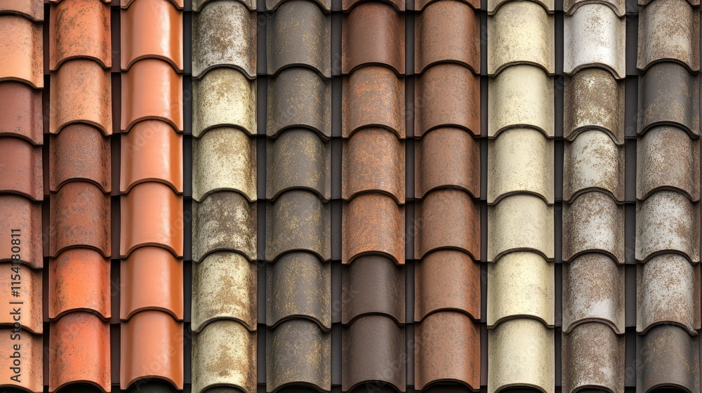 Poster textured roof tiles in variations of color for architectural background or design element