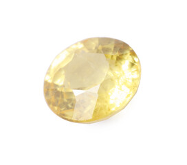 One shiny yellow gemstone isolated on white