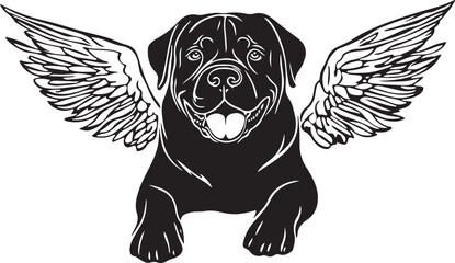 Rottweiler Dog with Angel Wings Stylized Vector Illustration Graphic