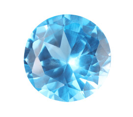 One shiny light blue gemstone isolated on white, top view